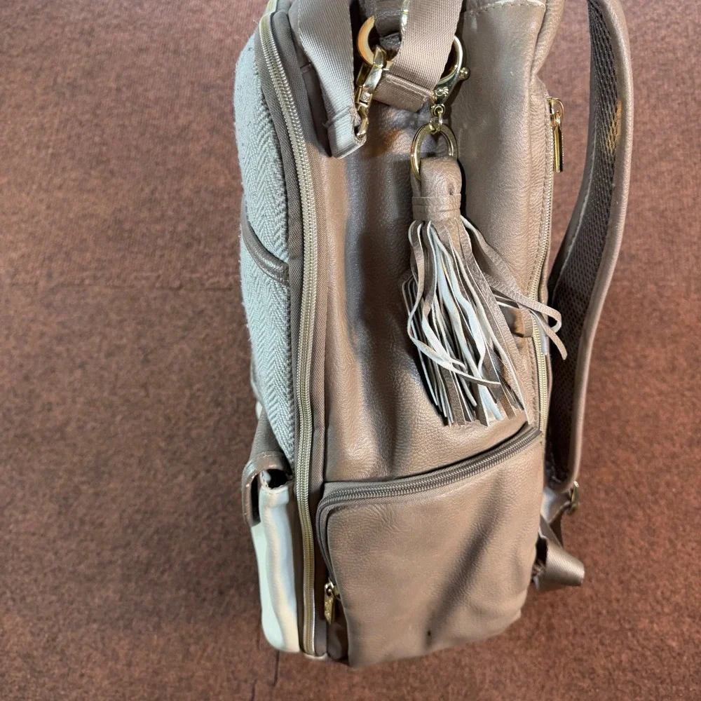 Itzy Ritzy Diaper Bag Backpack Taupe Cream Herringbone with Changing Pad